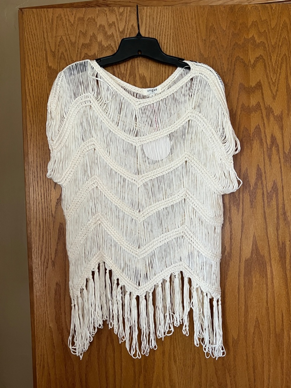 Umgee Cream Fringe Open-Knit Tunic Top
